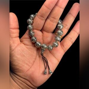 925 Sterling Silver Handmade Tibetan Bracelet 58g 9mm Antique Finish